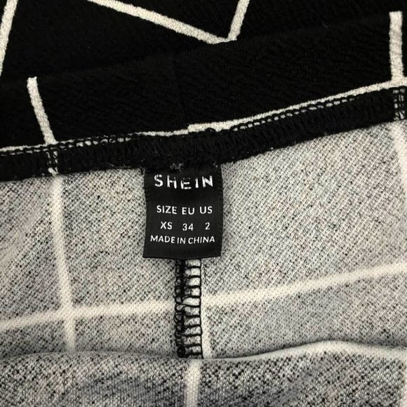 Shein Black and White Midi Pencil Skirt With Ruffles and Back Slit - Picture 7 of 9